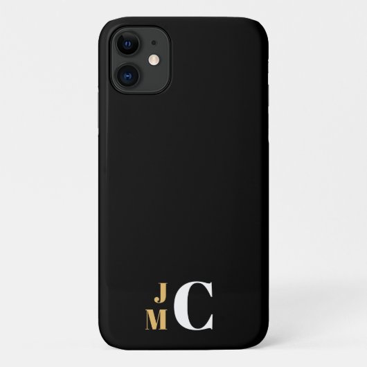 Gepersonaliseerd gestapeld Initiaal, zwart/goud/wi Case-Mate iPhone Case (Achterkant)