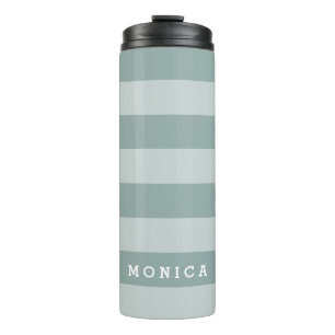 Gepersonaliseerd Gestreept stoffig blauw Thermosbeker
