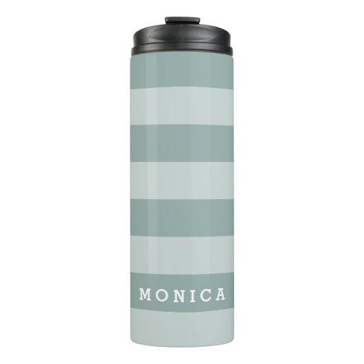 Gepersonaliseerd | Gestreept stoffig blauw Thermosbeker (Voorkant)