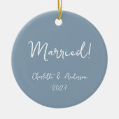 Gepersonaliseerd getrouwd stel handgeschreven blau keramisch ornament (Voorkant)