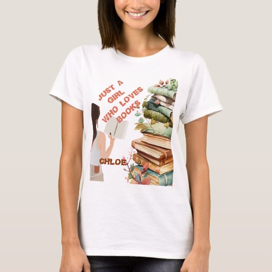 Gepersonaliseerd gewoon een meisje dat van boeken  t-shirt (Voorkant)