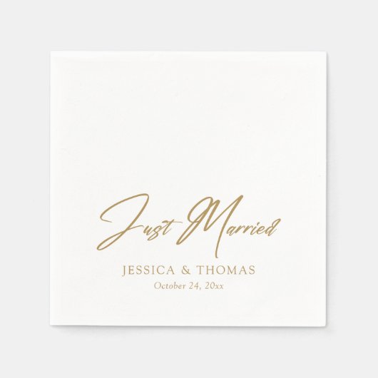 Gepersonaliseerd Gewoon Getrouwd Goud Hand-Lettere Servet (Voorkant)