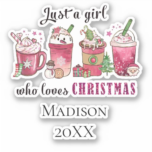 Gepersonaliseerd gewoon meisje dat van Kerstmis ho Sticker (Voorkant)