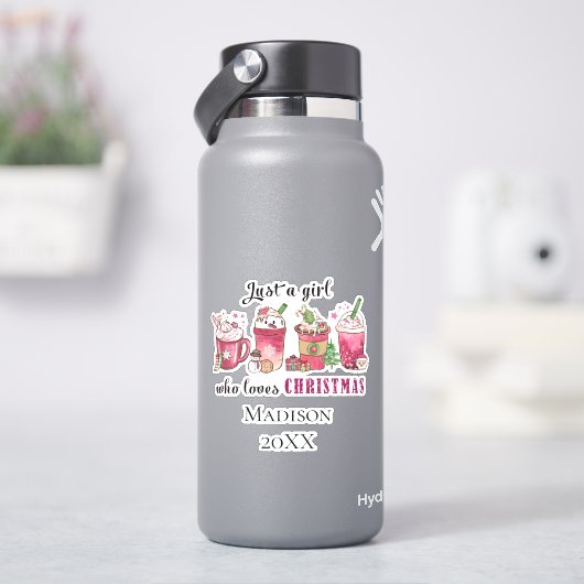 Gepersonaliseerd gewoon meisje dat van Kerstmis ho Sticker (HydroFlask)