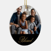 Gepersonaliseerd Gezegend in goud met zilveren gli Keramisch Ornament (Rechts)