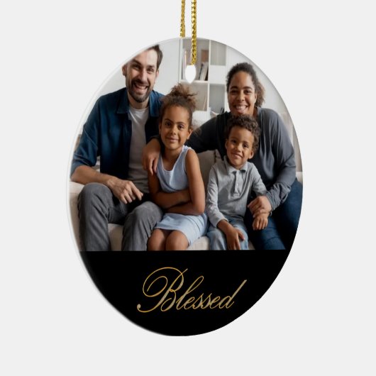 Gepersonaliseerd Gezegend in goud met zilveren gli Keramisch Ornament (Rechts)