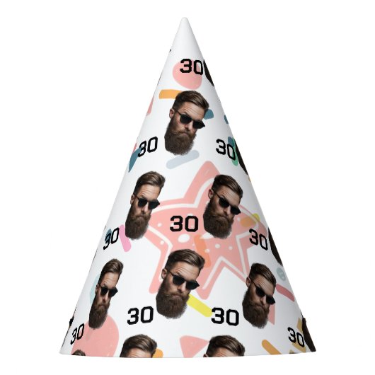 Gepersonaliseerd gezicht 20e 30e 40e 50e verjaarda feesthoedjes (Voorkant)