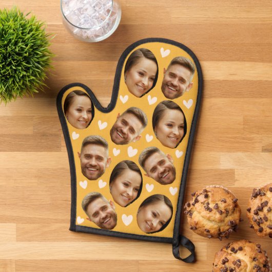 Gepersonaliseerd gezicht Afbeelding hart paar geel Ovenwant (Top down)