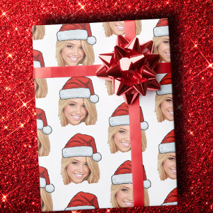 Gepersonaliseerd Gezicht Foto Santa Hat Grappige K Cadeaupapier