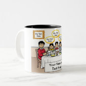 Gepersonaliseerd gezinsdiner, 3-boys Cartoon met t Tweekleurige Koffiemok (Voorkant links)