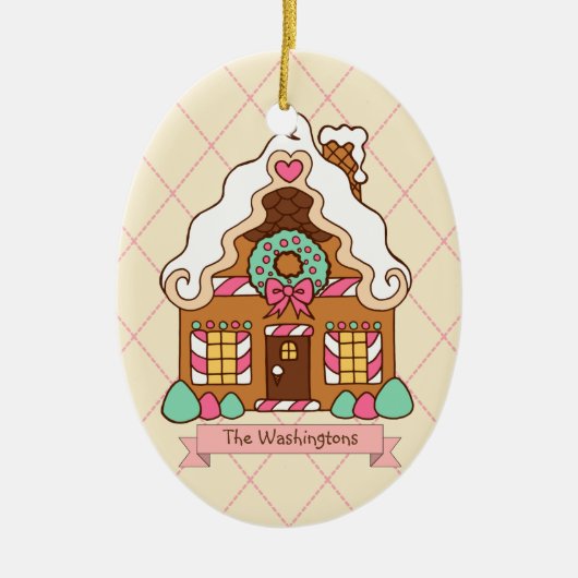 Gepersonaliseerd Gingerbread House Holiday Ornamen Keramisch Ornament (Voorkant)