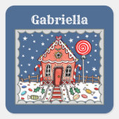 Gepersonaliseerd Gingerbrood House Vierkante Sticker (Voorkant)