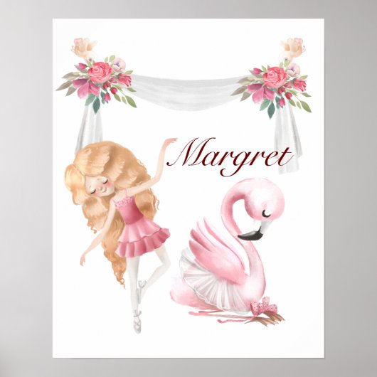 Gepersonaliseerd Girl Ballet Nursery Poster (Voorkant)
