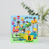 Gepersonaliseerd Girls Amusement Park Birthday Inv Kaart (Staand voorkant)