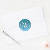Gepersonaliseerd Girly Blue Glitter Sparkles Monog Ronde Sticker (Envelop)