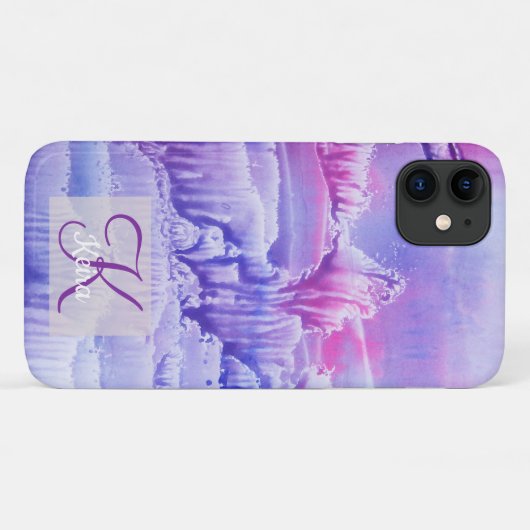 Gepersonaliseerd Girly Blue Monogrammed Abstract R Case-Mate iPhone Case (Achterkant (horizontaal))