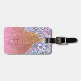 Gepersonaliseerd Girly Gold Glitter Monogrammed Ro Bagagelabel