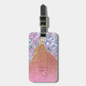 Gepersonaliseerd Girly Gold Glitter Monogrammed Ro Bagagelabel (Voorkant verticaal)