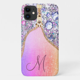 Gepersonaliseerd Girly Gold Glitter Monogrammed Ro Case-Mate iPhone Case