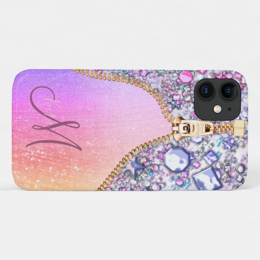 Gepersonaliseerd Girly Gold Glitter Monogrammed Ro Case-Mate iPhone Case (Achterkant (horizontaal))