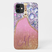 Gepersonaliseerd Girly Gold Glitter Monogrammed Ro Case-Mate iPhone Case (Achterkant)
