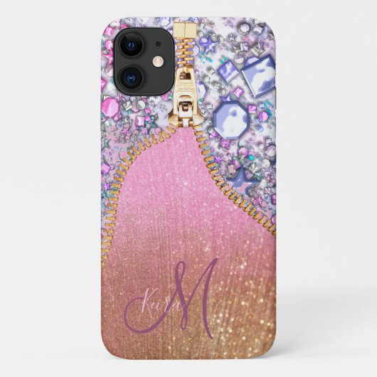Gepersonaliseerd Girly Gold Glitter Monogrammed Ro Case-Mate iPhone Case (Achterkant)