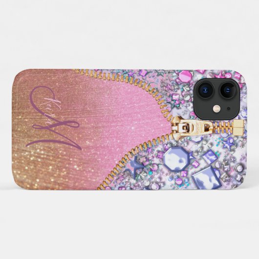 Gepersonaliseerd Girly Gold Glitter Monogrammed Ro Case-Mate iPhone Case (Achterkant (horizontaal))