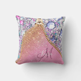 Gepersonaliseerd Girly Gold Glitter Monogrammed Ro Kussen