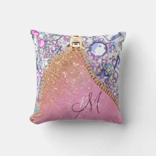 Gepersonaliseerd Girly Gold Glitter Monogrammed Ro Kussen