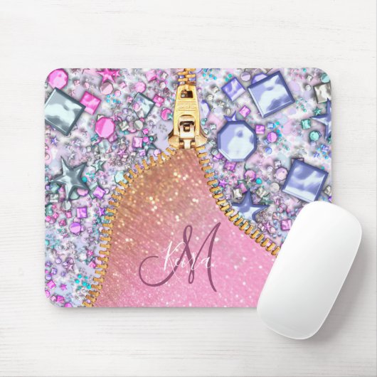 Gepersonaliseerd Girly Gold Glitter Monogrammed Ro Muismat (Met muis)