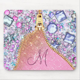 Gepersonaliseerd Girly Gold Glitter Monogrammed Ro Muismat