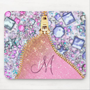 Gepersonaliseerd Girly Gold Glitter Monogrammed Ro Muismat