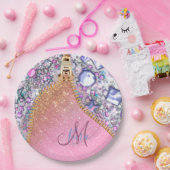 Gepersonaliseerd Girly Gold Glitter Monogrammed Ro Papieren Bordje (Feest)