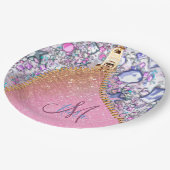 Gepersonaliseerd Girly Gold Glitter Monogrammed Ro Papieren Bordje (Gekanteld)