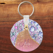 Gepersonaliseerd Girly Gold Glitter Monogrammed Ro Sleutelhanger (Voorkant)