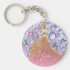 Gepersonaliseerd Girly Gold Glitter Monogrammed Ro Sleutelhanger
