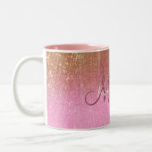 Gepersonaliseerd Girly Gold Glitter Monogrammed Ro Tweekleurige Koffiemok (Links)