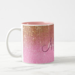 Gepersonaliseerd Girly Gold Glitter Monogrammed Ro Tweekleurige Koffiemok