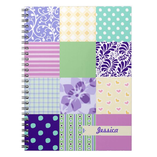 Gepersonaliseerd Girly Pattern Squares Vector Quil Notitieboek (Voorkant)