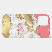Gepersonaliseerd Girly Pink Glitter Agate Monogram Case-Mate iPhone Case (Achterkant (horizontaal))