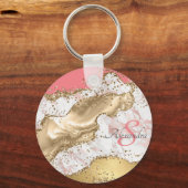 Gepersonaliseerd Girly Pink Glitter Agate Monogram Sleutelhanger (Voorkant)