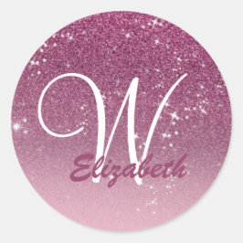 Gepersonaliseerd Girly Pink Glitter Sparkles Monog Ronde Sticker