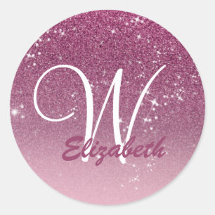 Gepersonaliseerd Girly Pink Glitter Sparkles Monog Ronde Sticker