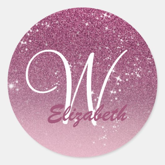 Gepersonaliseerd Girly Pink Glitter Sparkles Monog Ronde Sticker (Voorkant)