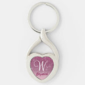 Gepersonaliseerd Girly Pink Glitter Sparkles Monog Sleutelhanger (Voorkant)