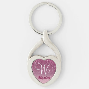 Gepersonaliseerd Girly Pink Glitter Sparkles Monog Sleutelhanger