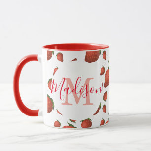 Gepersonaliseerd Girly Red Monogram Mok