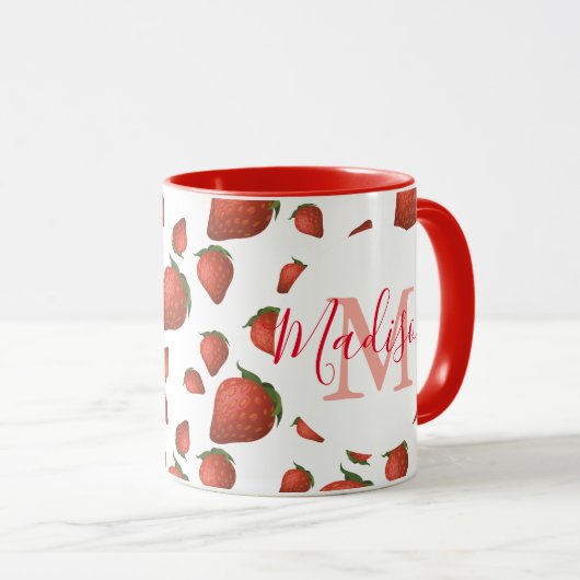 Gepersonaliseerd Girly Red Monogram Mok (Voorkant rechts)