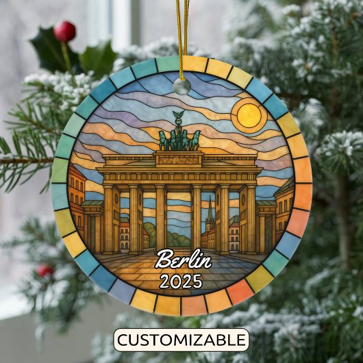 Gepersonaliseerd Glas in lood Berlin Ornament, Dui Keramisch Ornament