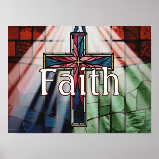 Gepersonaliseerd Glas in lood Faith Cross Poster (Voorkant)
